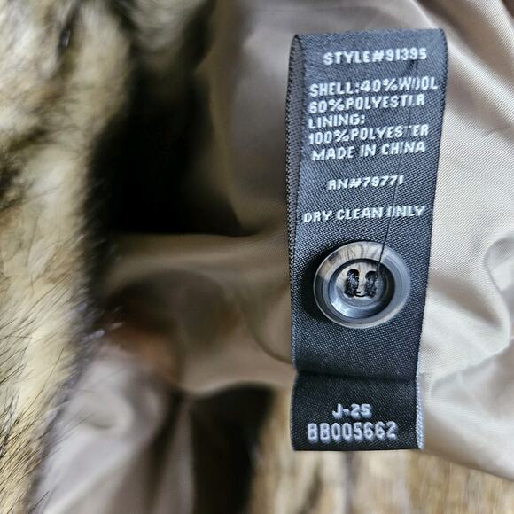Jordan Craig Black Label Tan Long Faux Fur Trim Wool Blend Coat Womens Plus 2X - Picture 8 of 9